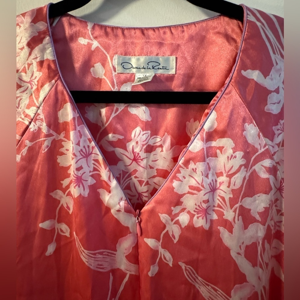 Oscar de la Renta Pink Floral Zip Front Long Nightgown Lounge Dress Kaftan 1X - Picture 6 of 15